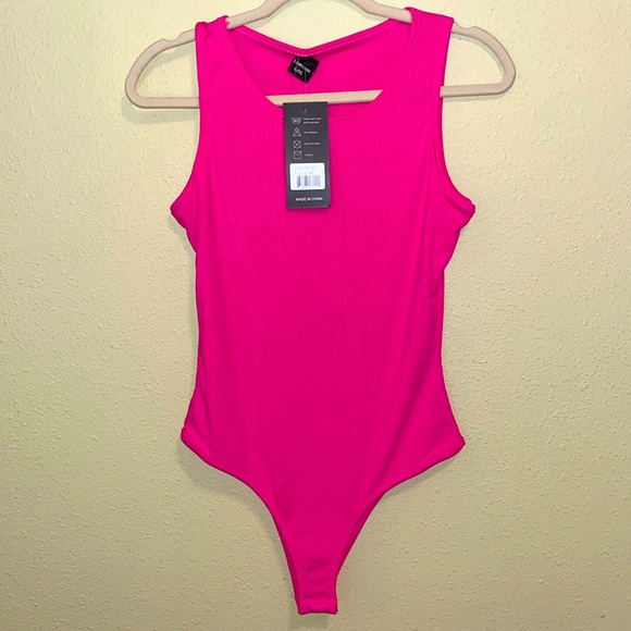 NWT S. Christina Collection Hot Pink Ribbed Bodysuit. L/XL - Picture 1 of 5